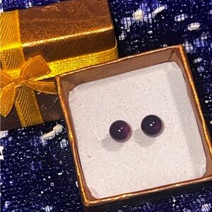 14K Gold Amethyst Ball Stud Earrings
